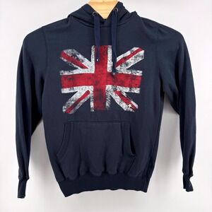 Terranova Hoodie Mens XL Navy Blue Union Jack‎ British Flag Graphic Pullover